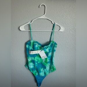 Zara Teal and Lime One-Piece Swimsuit